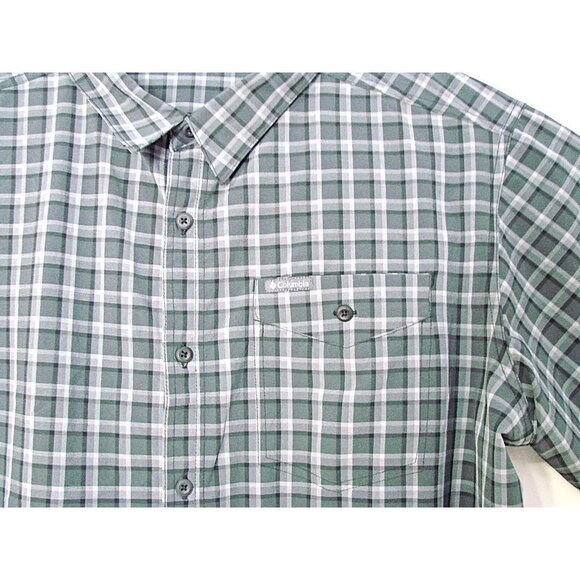 Columbia Mens Gray Black Plaid Checkered Pocketed Button Up Work Dress Shirt XXL - Picture 3 of 10
